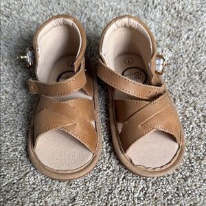 Little Love Bug barefoot Brown Leather Sandals with Adjustable Ankle Strap